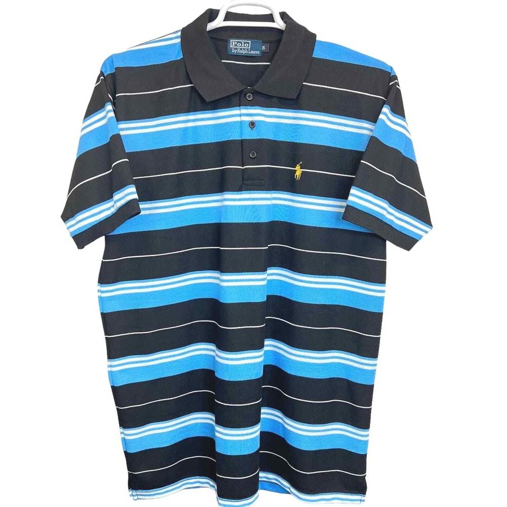 Polo by Ralph Lauren Polo Shirt Mens 1X Blue Black Striped Classic Fit Pony Logo
